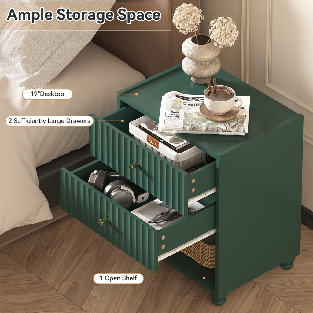 Green 2 Drawer Nightstand with Open Shelf V98071