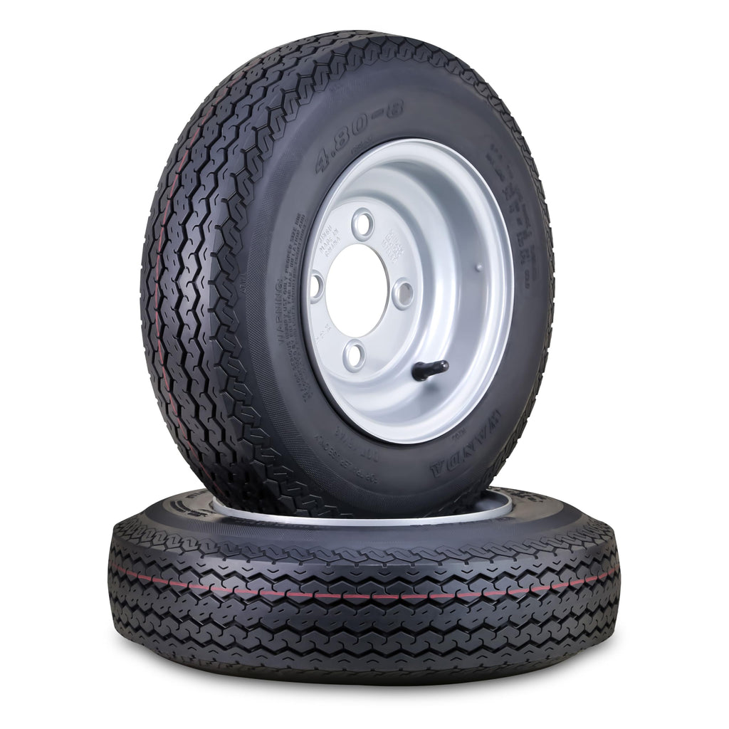 Trailer Tire Wheel 4.80-8 6-Ply with 4 Lugs on 4 Silver Rim Pk2 X172862