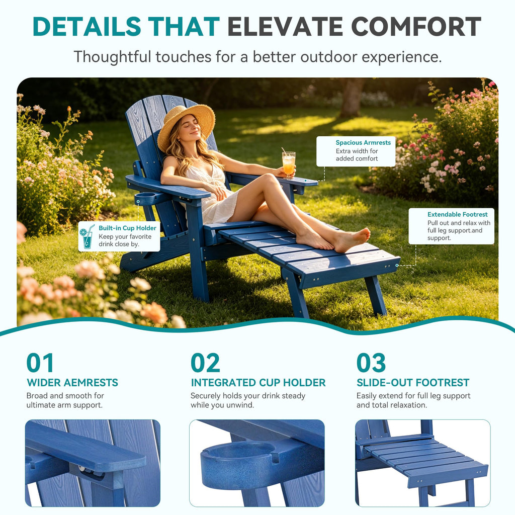 Folding Adjustable Adirondack Chairs Set of 2 with Footrest V52780