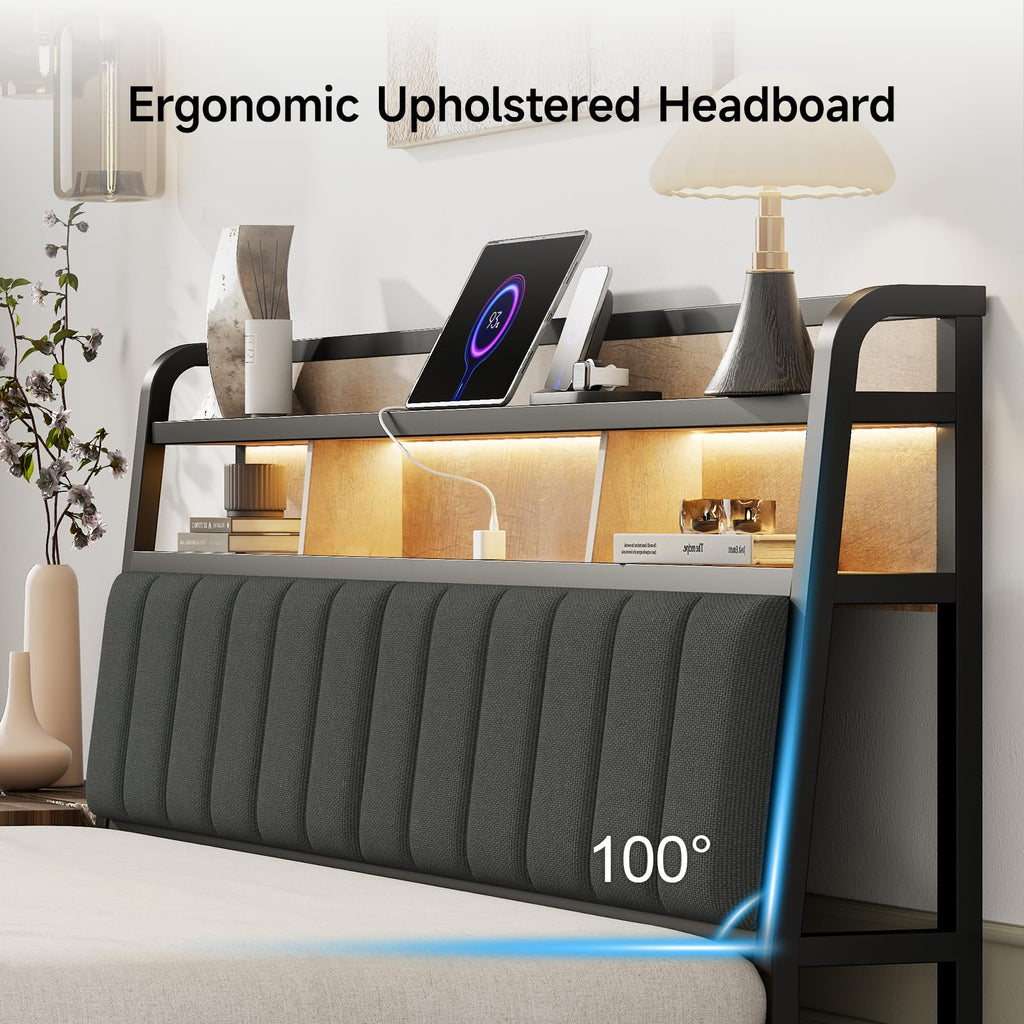 King Headboard with Storage and Charging Station R9432