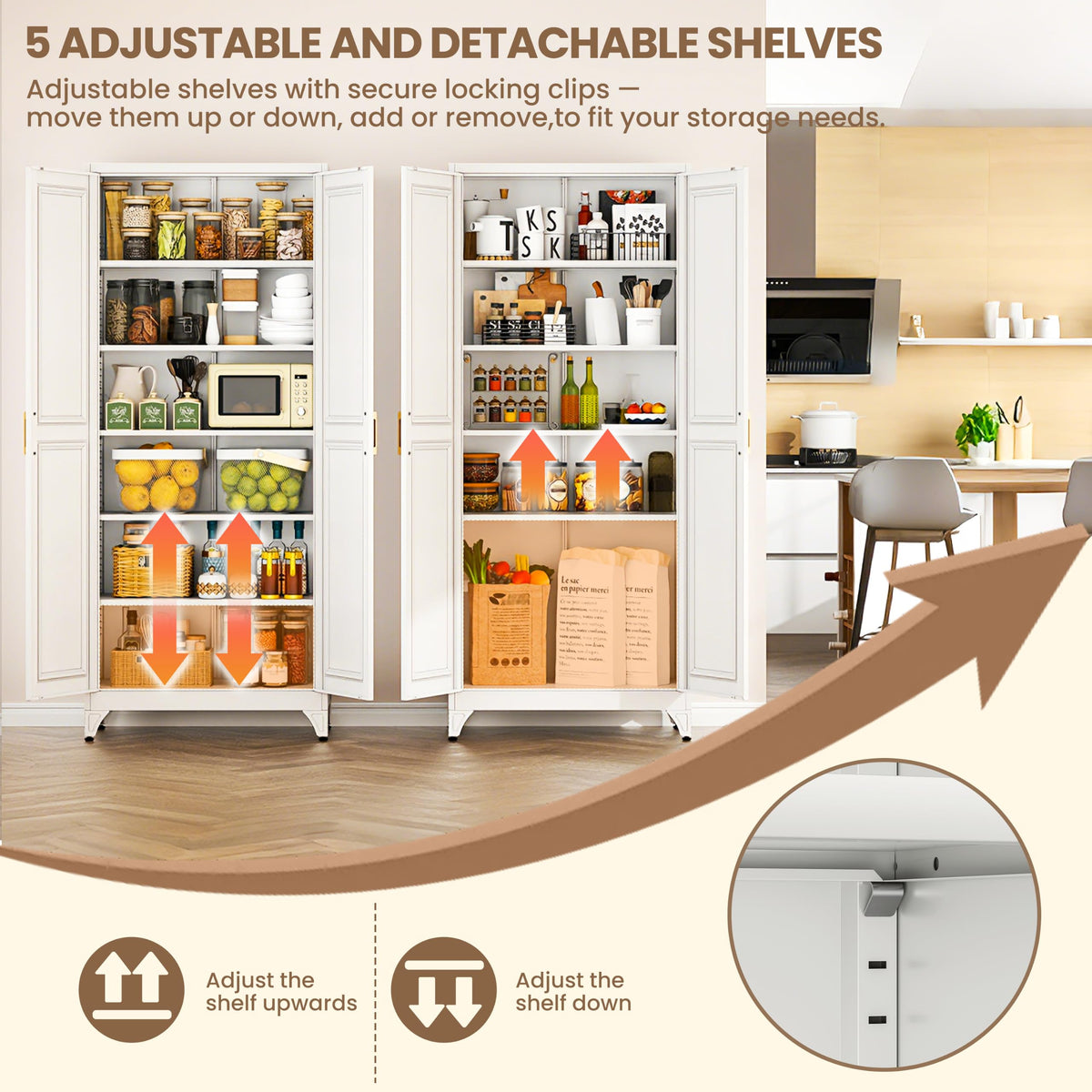 75" Kitchen Pantry Cabinet with Doors and Shelves C474531