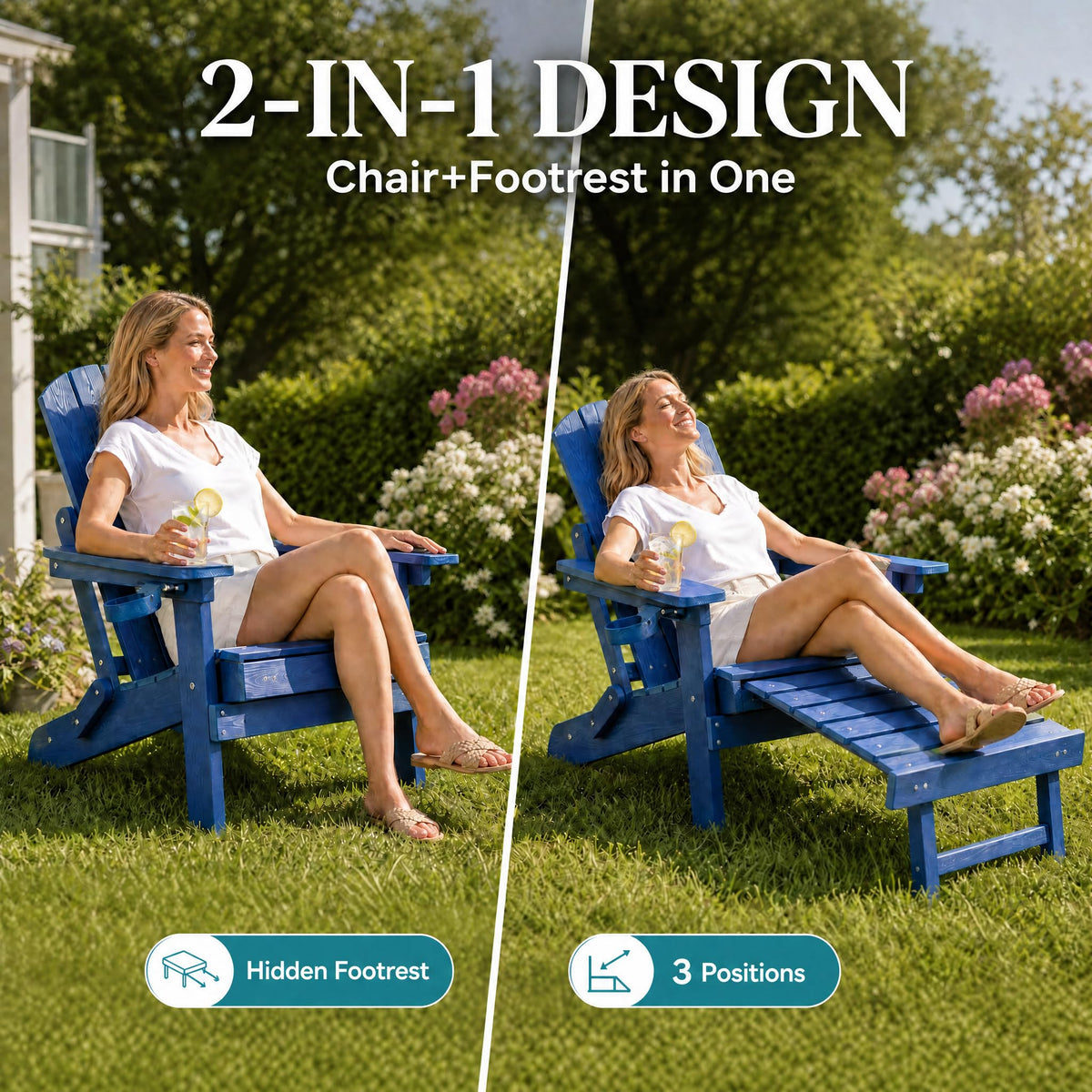 Folding Adjustable Adirondack Chairs Set of 2 with Footrest V52780