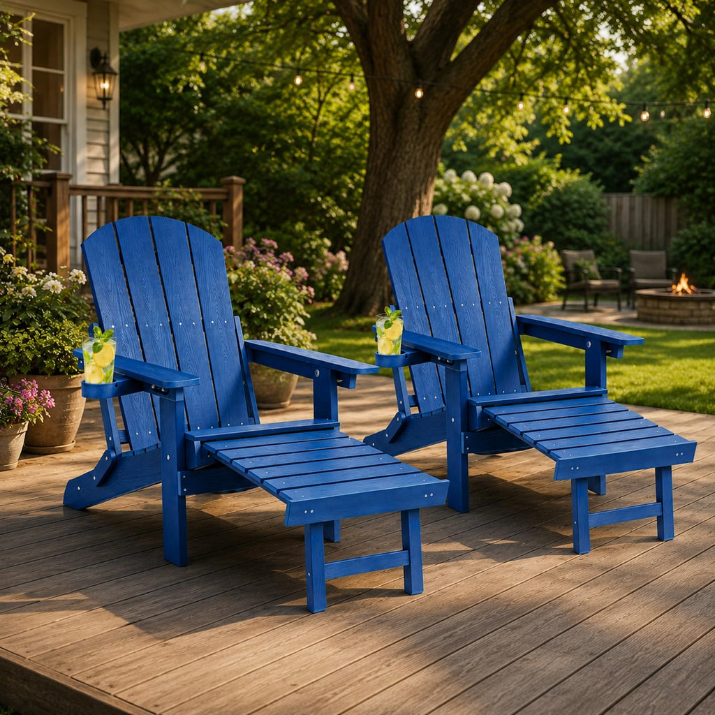 Folding Adjustable Adirondack Chairs Set of 2 with Footrest V52780