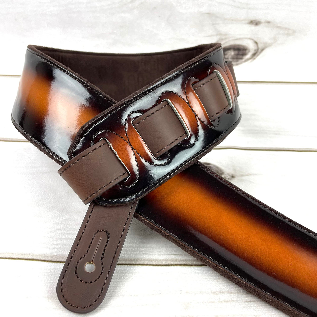 Sunburst Finish Guitar Strap with Pick Pockets & Padded Velour Back T20490