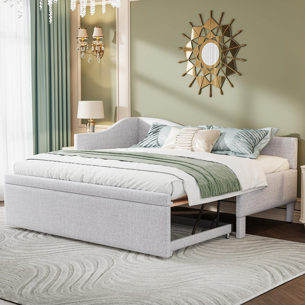Twin Size Upholstered Linen Daybed with Pop up Trundle I6709