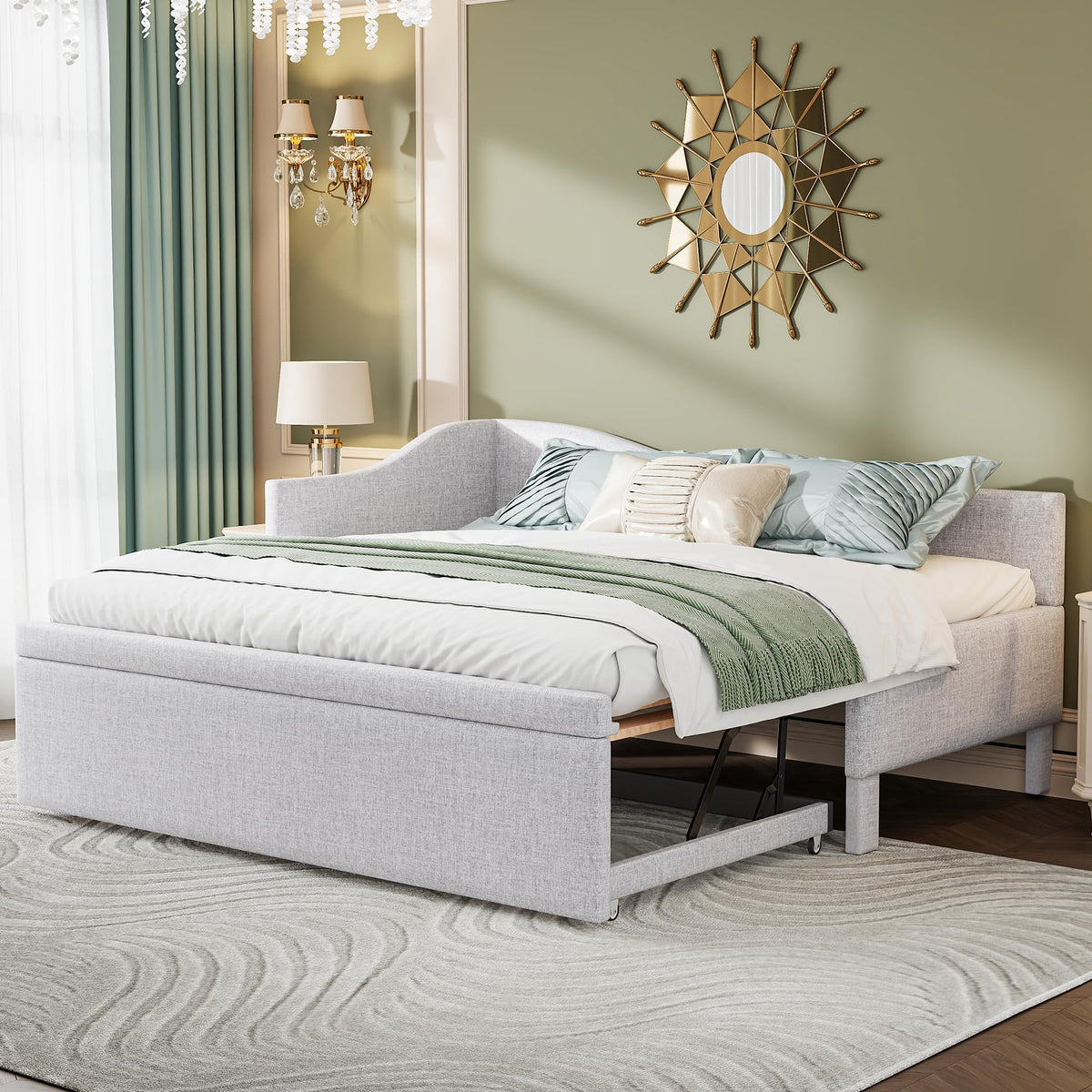 Twin Size Upholstered Linen Daybed with Pop up Trundle I6709