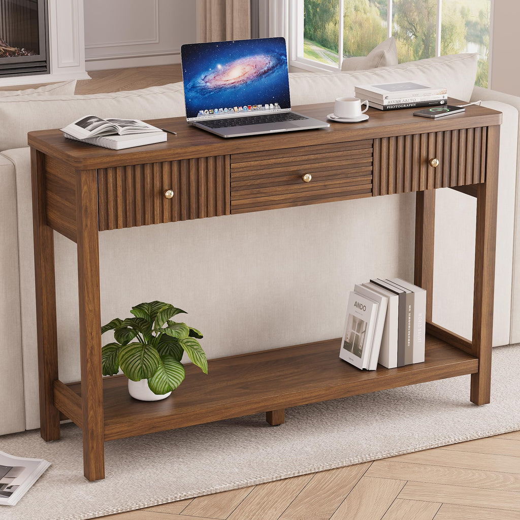 47'' Fluted Console Table with Charging Station & 3 Drawers N8486