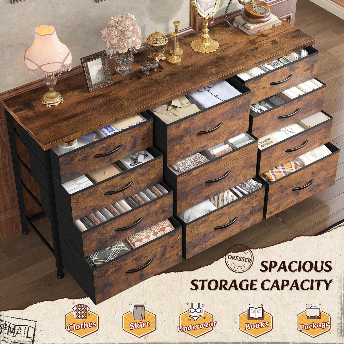 47.2"W Long Dresser with 11 Fabric Drawers F552357