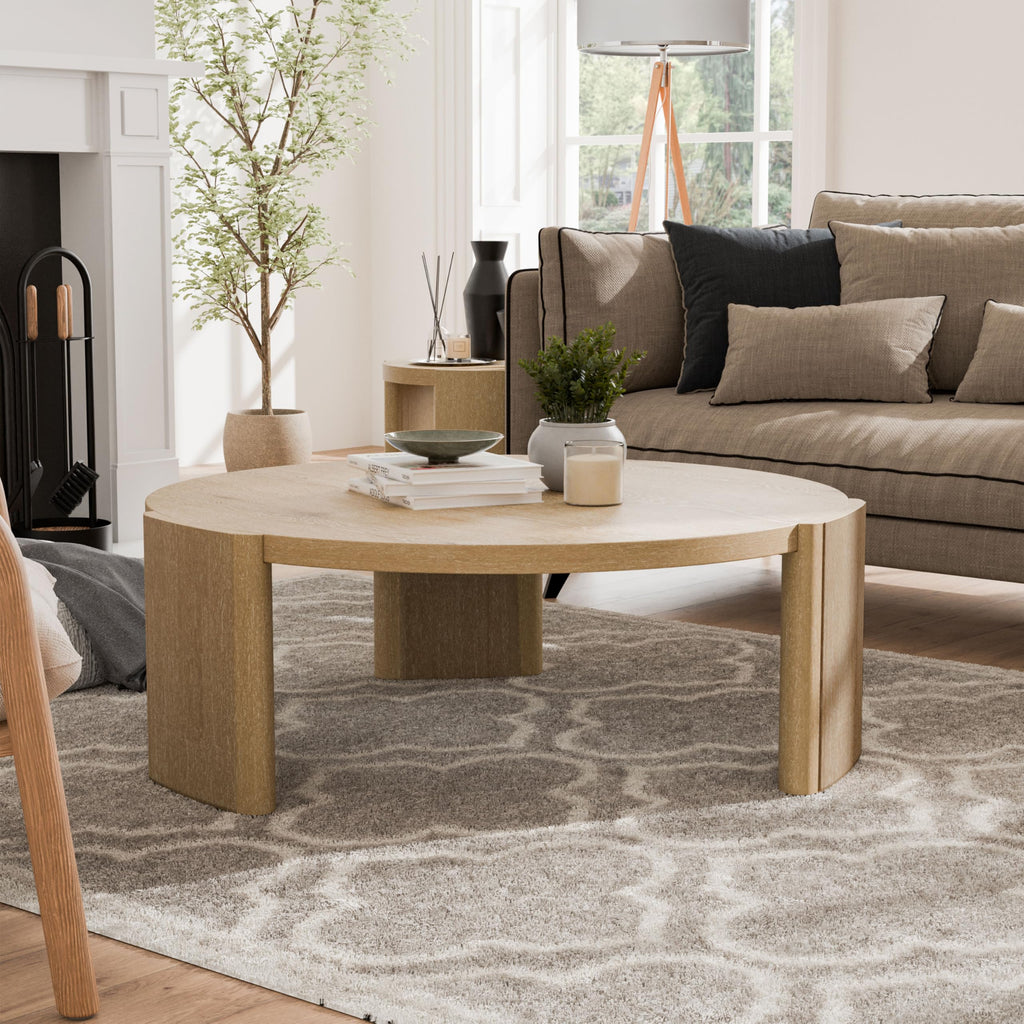 42” Round Oak Finish Wood Coffee Table P485430