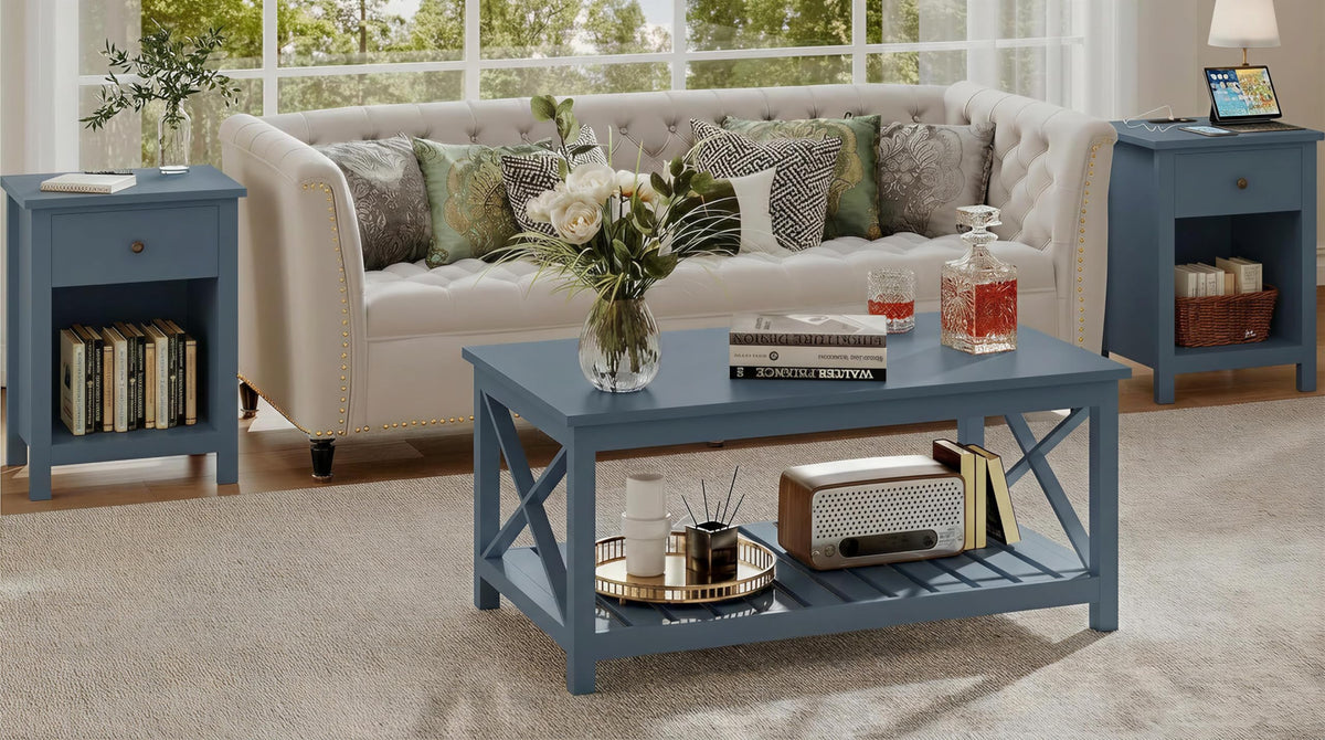 Farmhouse Nightstand with Charging Station Set of 2 S3893