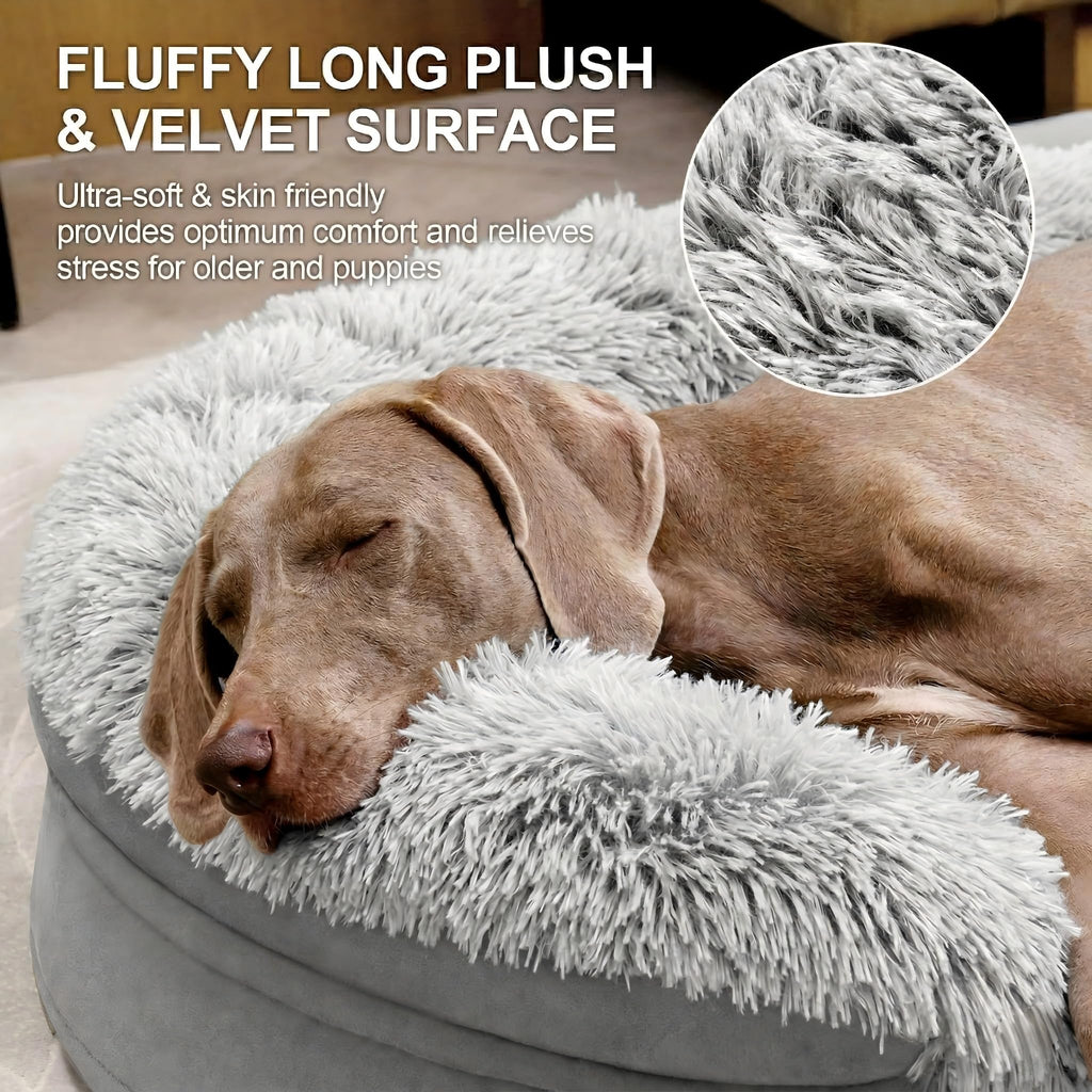 Fluffy Orthopedic Dog Bed with Washable Plush Cover, Grey I851