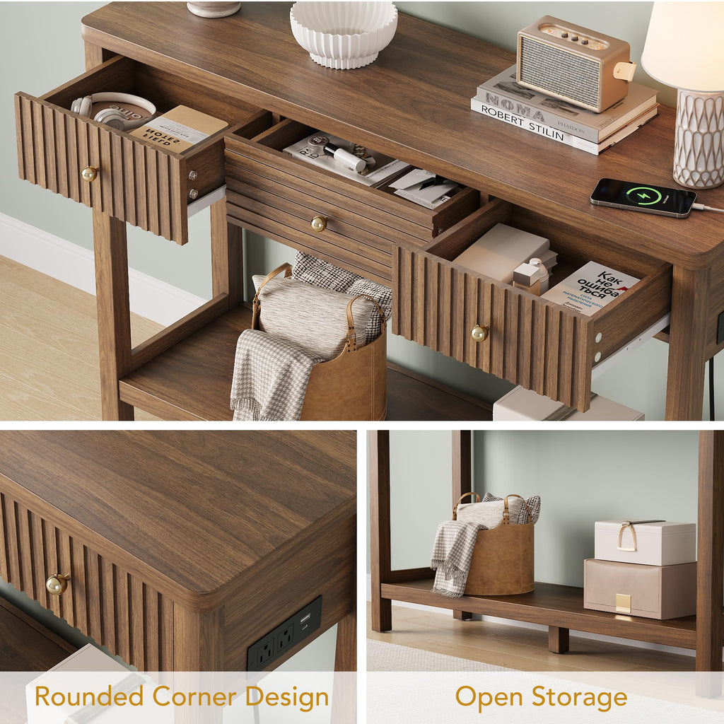 47'' Fluted Console Table with Charging Station & 3 Drawers N8486