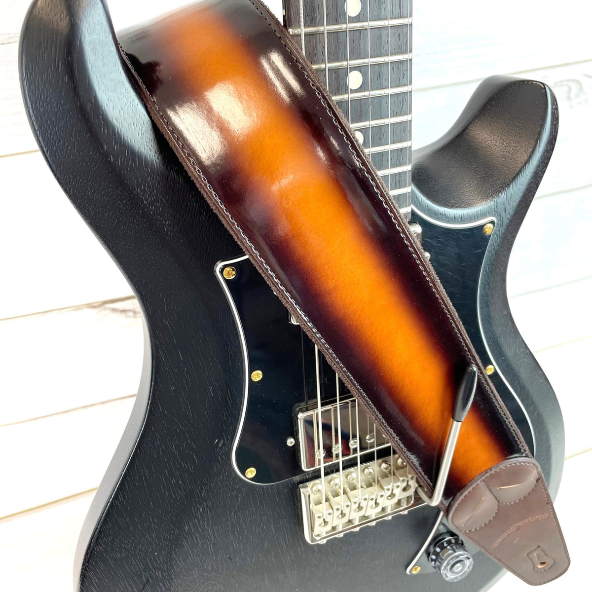 Sunburst Finish Guitar Strap with Pick Pockets & Padded Velour Back T20490