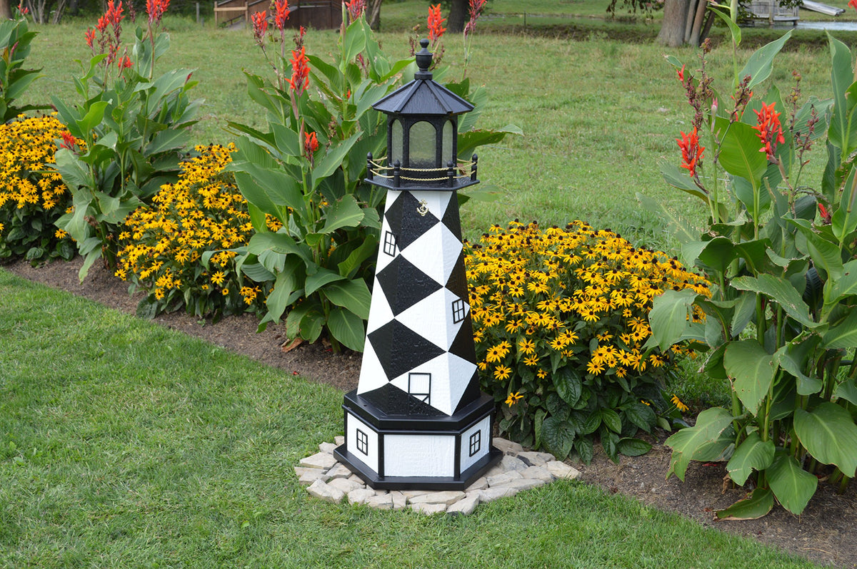 Amish-Made Replica Lighthouse with Base and Solar-Powered LED Lighting L84902